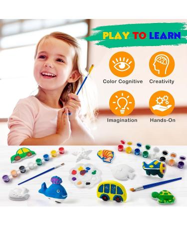 Tigerhu Arts and Crafts for Kids - 27 Painting Figurines with Paint, Pens, Brush, Palette, Magnets, Stickers - DIY Painting Kit for Ages 4-8 - Buy Online on GoSupps.com