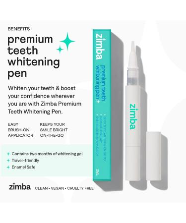 Zimba Travel Teeth Whitening Pen - 2 mL Gel Whitening Pen (2 Pack) - Easy, Effective Stain Remover for Coffee, Wine, Soda - Travel-Friendly Whitener - Buy Online on GoSupps.com