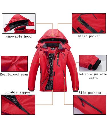 INVACHI Women's Waterproof Ski Jacket - Red, Small | Warm Winter Snow Coat - Windbreaker Hooded Raincoat - Buy Online on GoSupps.com