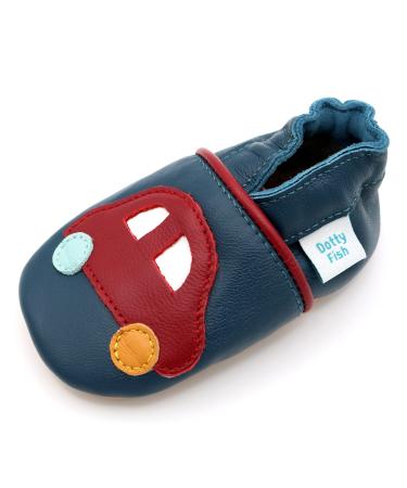 Dotty Fish Soft Leather Baby Shoes. Toddler Shoes for Boys. Non-Slip Suede Soles. 0-6 Months - 4-5 Years 3-4 Years Navy Cars