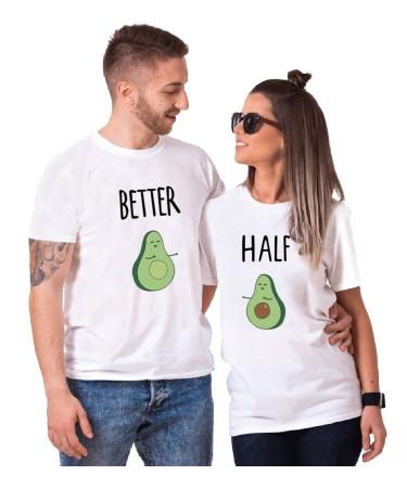 Micaxili Couple Tshirt His & Her Couple Gift Ideas Matching Tshirt for Women Men Couples Matching Shirt Half Better 1 Piece Small White-better