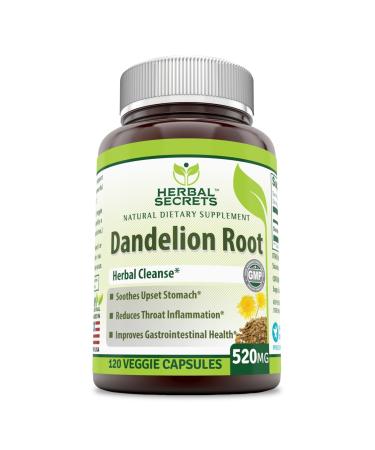 Herbal Secrets Dandelion Root 520 Mg 120 Veggie Capsules (Non-GMO) - Improve Gastrointestinal Health, Reduces Throat Inflammation, Soothes Upset Stomach* 120 Count (Pack of 1)
