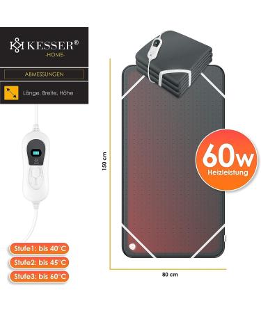 Kesser Heat Under Bed 150x80cm with Remote Control | Soft Fleece Heating Blanket | 3 Temperature Levels | Automatic Switch-Off | Heat Pad for Mattress - Anthracite - Buy Online on GoSupps.com