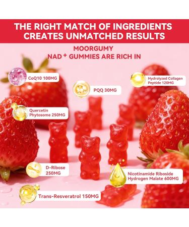 Advanced Formula N AD+ with 1500MG Core Collagen Supplements for Women & Men with Trans-Resveratrol CoQ10 Nicotinamide Riboside Hydrogen Malate for Healthy Aging & Antioxidant Support 120 Gummies 30 Count (Pack of 2) - Buy Online on GoSupps.com