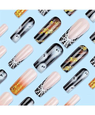 Buy SINSEN Halloween Press on Nails - Long Square Shape Ghost & Spider Web Design - 24Pcs Decorative Fake Nails for Women - Buy Online on GoSupps.com