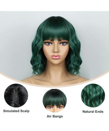 Noomby Dark Green Ombre Wavy Wig with Bangs - Synthetic Shoulder Length Green Wig for Women - Ideal for Daily or Party Use - Buy Online on GoSupps.com