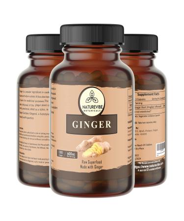Ginger Capsules by Naturevibe Botanicals, 180 Veg Capsules | Supports Digestion and Boosts Immunity | 600 mg Per Serving | 100% Organic Ginger Root Powder