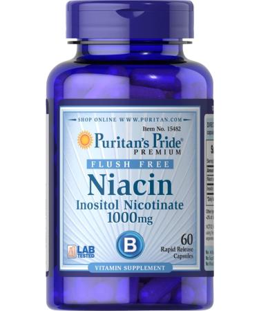 Puritans Pride Flush Free Niacin Inositol Nicotinate 1000 Mg-60 Capsules, 60 Count
