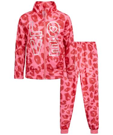 Real Love Girls' Jogger Set - 2 Piece Tricot Zip Sweatshirt and Sweatpants Pink Love 7-8