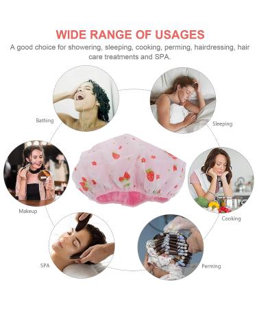 Lurrose Double Layer Waterproof Strawberry Printed Shower Cap - Fast Dry Hair Hat for Home Spa - Buy Online on GoSupps.com