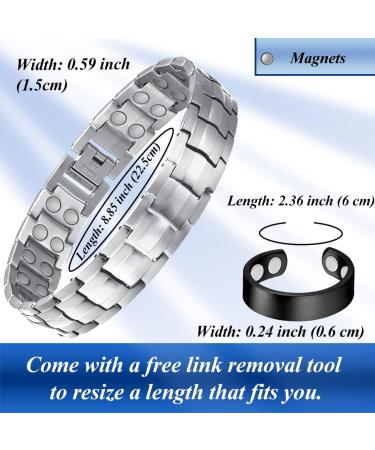 Vicmag Titanium Steel Magnetic Bracelet for Men - Double Row Ultra Strength Magnets with Adjustment Tool & Gift Box (Silver) - Perfect International Shipping - Buy Online on GoSupps.com