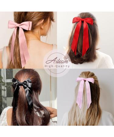 Silky Satin Hair Bows 6PCS - Ribbon Ponytail Holder Clips for Women, Girls, Teens, and Kids - Buy Online on GoSupps.com