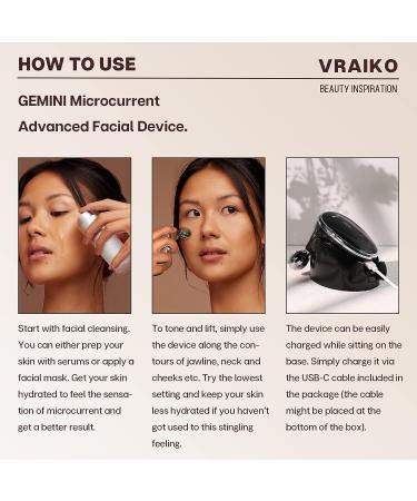 VRAIKO Gemini Microcurrent Face Massager Roller - Skin Rejuvenation Beauty Device for Neck and Face - Double Chin Reduction, Anti-Wrinkles, Sculpting, Toning, Tightening - Glossy Black - Buy Online on GoSupps.com