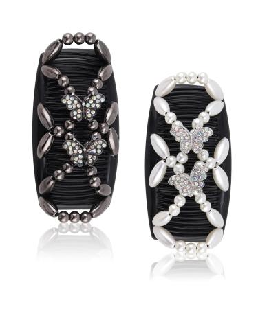 Kytpyi Hair Comb & Clips for Women - 2 Stylish Stretchy Accessories for Thick & Fine Hair - Durable Double Comb with Beads (Butterfly) - Perfect for DIY Hairstyles - Buy Online on GoSupps.com