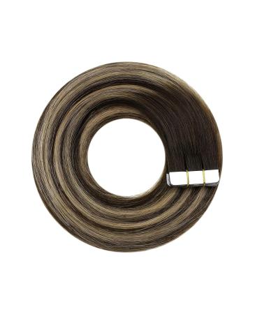Youngsee Ombre Tape Extensions - Real Hair 35cm Balayage Extensions - Dark Brown & Ash Blonde Seamless Tape-in Hair Extensions for Women - 50g #4/18/4 - Buy Online on GoSupps.com