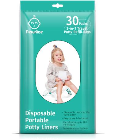 Newnice 30 Packs Potty Liners Disposable with 200ML Absorbent Pads, Travel Potty Refill Bags Compatible with OXO Tot, Portable Potty Chair Liners, Universal Training Toilet Seat Bags for Kids Toddlers 6.8 Ounce(1 Pack) 30.0