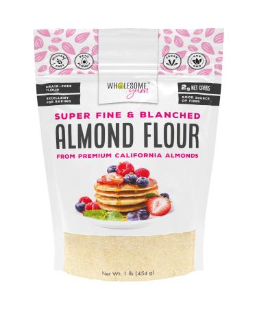 Wholesome Yum Premium Fine Ground Blanched Almond Flour (16 oz / 1 lb) - Gluten Free, Non GMO, Keto Friendly Flour Substitute For Low Carb Baking