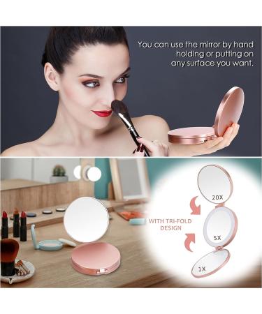 MIYADIVA LED Compact Mirror with Lights and Magnification - 1X 5X 20X Travel Magnifying Mirror - Portable Dimmable Beauty Gift - Buy Online on GoSupps.com