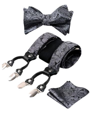 Alizeal Men Adjustable Flowers Paisley Hedding Flying Fie Intlocking Luggage and Elastic Y-Form 6 Clips braces Set gray unit size