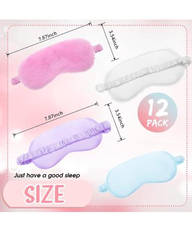 12 Pcs Sleeping Mask Set - Plush and Silk Eye Covers for Sleepover - Adjustable Blindfolds for Men and Women - Light Color - Buy Online on GoSupps.com
