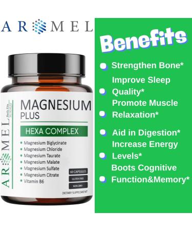 Magnesium Complex 60 Capsules with | Bisglycinate | Chloride | Taurat | Sulfate | Citrate | Malate | Vitamin B6 Complex | by Aromel - Buy Online on GoSupps.com