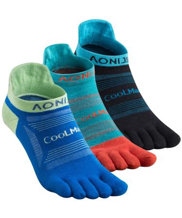AONIJIE Toe Socks for Men and Women High Performance Athletic Running Toe Socks A# 3 Pairs/Black, Lake Blue, Blue Medium