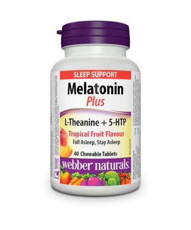 Webber Naturals Melatonin Plus 1.5 mg of Melatonin with L-Theanine & 5-HTP 40 Chewable Tablets For Sleep Support Vegan