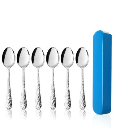 Kid Spoons HaWare 6 Pcs Stainless Steel Toddler Cutlery Spoons for Kid s Self Feeding Small Metal Children Spoon Set for Home Kitchen School Hammered Design Mirror Polished& Dishwasher Safe