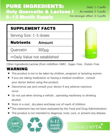 INHALEVITA Quercetin Inhaler for Deeper Breathing Comfort | 6-Month Supply with Targeted Lung Delivery |Bypasses The Gut, Non-Irritating Formula | Plant-Based Extract - Buy Online on GoSupps.com