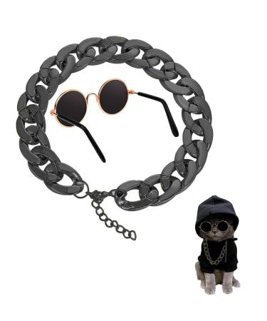Cats sunglasses retro kitten sunglasses with rose gold chain eye cats UV protection classic sunglasses small cat glasses for photo props pet decorations (black)