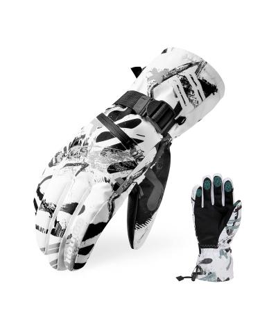 Ski Gloves, Waterproof Snow Gloves -30 Winter Gloves for Cold Weather Touchscreen Snowboard Gloves Warm for Men Women White Medium