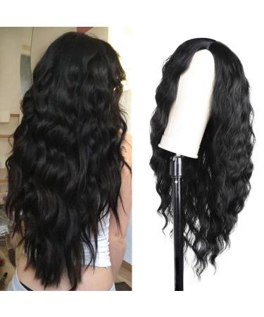 Long Black Wavy Wig for Women Synthetic Natural Pastel Curly Wavy Wigs 26inch Middle Part Long Wave Heat Resistant Synthetic Wigs Party Daily Use