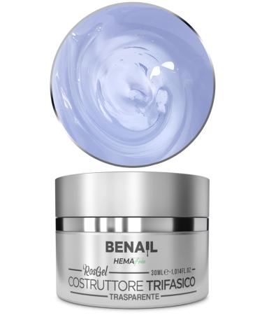 Benail Professional Nail Gel Three-Phase Self-Leveling Builder Gel Lasts Up to 4 Weeks (Transparent)