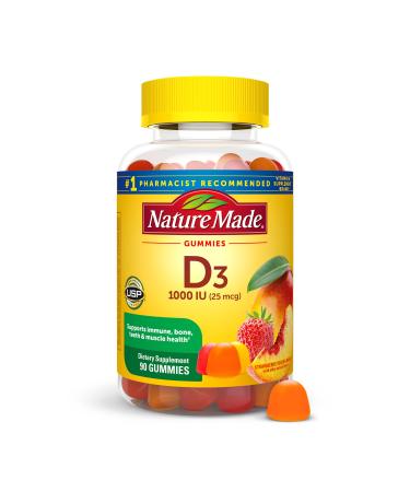 Nature Made Vitamin D3 1000 IU Gummies, Bone, Teeth, Muscle and Immune Health Support, 90 Day Supply, 90 Vitamin D Gummies for Adults