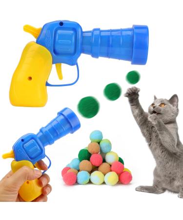 Wllhyf 50 piece of cat toys ball and 1 cat toys thrower interactive set soft plus ball interior cats cat toy noiseless stretch ball toys for indoor kitty cat training blue