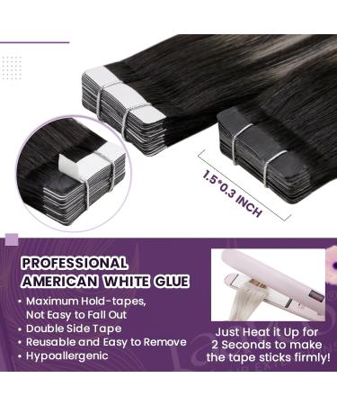 LAAVOO Ombre Tape In Hair Extensions | Real Remy Hair | Black Silver Balayage | 50cm | 20 Pcs #1B/S/1B | International Shipping - Buy Online on GoSupps.com