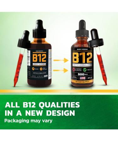Vegan Vitamin B12 Sublingual Liquid - 5000 mcg Methylcobalamin Drops with Natural Cherry Flavor - 2 Fl Oz - Buy Online on GoSupps.com