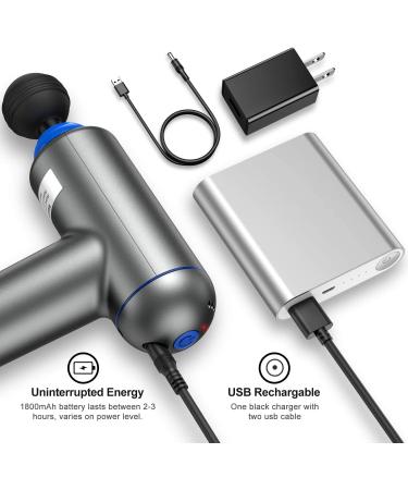 Deep Tissue Percussion Muscle Massage Gun - USB Rechargeable Handheld Electric Massager for Athletes - Super Quiet 6 Speed High-Intensity Vibration - 4 Message Heads - Gray - Buy Online on GoSupps.com