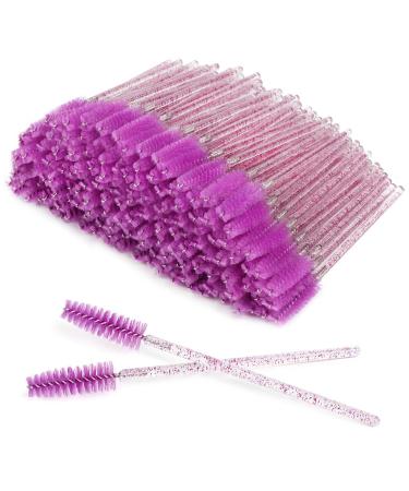 XPP Disposable Eyelash Brushes 100PCS Eye Brow Spoolie Castor Oil Brush Mascara Wands Cosmetic Makeup Tools(Crystal Purple)