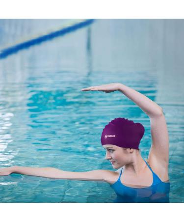 IPOW Swimming Cap for Long Hair - Purple Bathing Hat for Kids Girls & Youth | International Shipping Available - Buy Online on GoSupps.com
