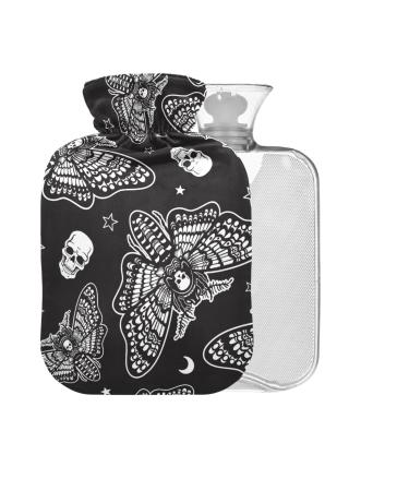 Moth Dead Head Hot Water Bottle with Cover 1L Small Hot Water Bag for Pain Relief Headaches Neck and Shoulders BPA Free