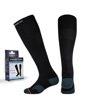 Wonder Young compression stockings for women and men blood circulation (1 pair) 20-30 mmHg athletic running cycling compression stockings black l