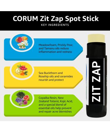 CORUM Zit Zap Spot Stick - 100% Natural Acne Patch Alternative | Fast-Acting & Invisible Pimple Blemish Relief | Travel Size 4g - Buy Online on GoSupps.com