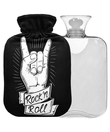 NAANLE ROCK & ROLL hot water bottle with reference transparent hot water bottle Handfoots Heating bags for pain relief heat and cold therapy 1L