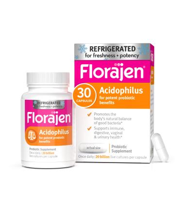Florajen Acidophilus Probiotics Gut Health Vaginal Health and Immune Support Supplement Constipation and Bloating Relief for Adults 30 Capsules (Refrigerated) 30 Count (Pack of 1) Acidophilus