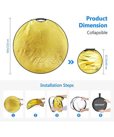 NEEWER 43Inch Light Reflector 5-in-1 Collapsible Multi Disc with Single Grip and Bag - Studio and Outdoor Photography Lighting Kit - Buy Online on GoSupps.com