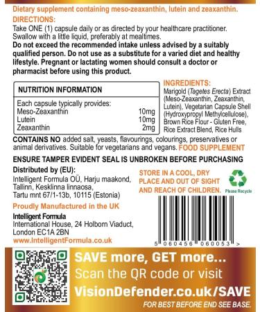 Lutein, Zeaxanthin & Meso-Zeaxanthin Eye Supplement | VISION DEFENDER MAC | Vegan Antioxidant Carotenoids | 90 Capsules | Made in UK - Buy Online on GoSupps.com