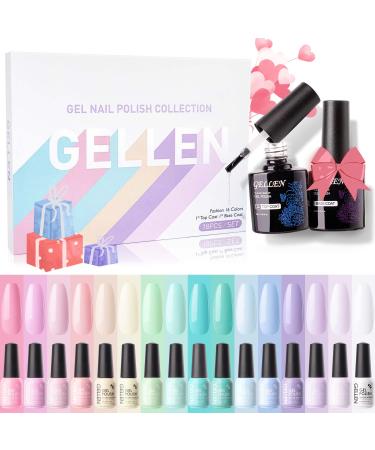 Gellen Gel Nail Polish Kit - 18Pcs Candy Pastels Nail Polish Set With Top Base Coat, Popular Macaron Nail Art Solid UV Nail Gel Polish Starter Kit, Home Salon Gel Manicure Lovely Pastels