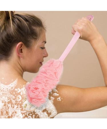 TSHAOUN 2-Piece Long Handle Bath Brush and Sponge Set for Men and Women - Exfoliating Body Brushes with Soft Mesh Scrubber Loofah in Blue, Pink, Black, and Grey - Buy Online on GoSupps.com