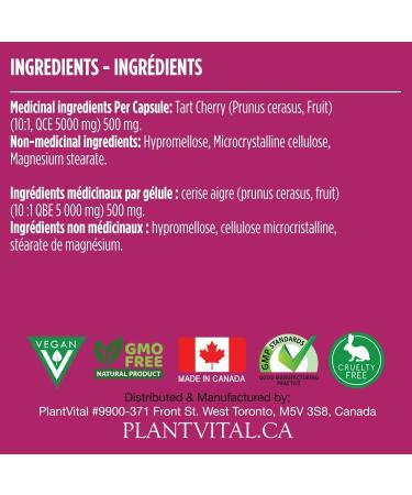 PlantVital Tart Cherry Capsules -10 000mg Per Day -10:1 Cherry Extract - Montmorency Tart Cherry Supplement for Antioxidants - Made in Canada - 2 Months Supply -120 Capsules (240 Count (Pack of 1))  - Buy Online on GoSupps.com